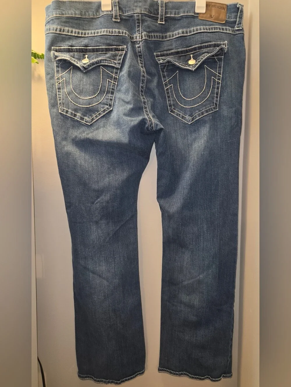 True Religion Ricky Relaxed Straight Jeans Blue Size 46 Flap Pocket Stretch